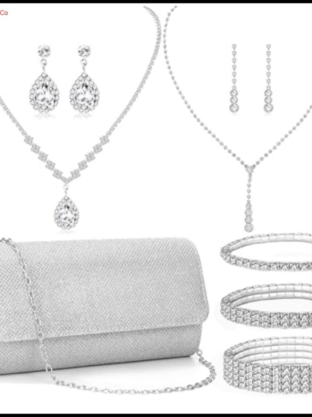 Rhinestone Clutch Purse & Jewelry Set Alloy Steel Wedding Prom Accessories
